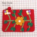 Handmade red wool felt pouch with orange floral embroidery and metal zipper, 14x20.5cm - Red