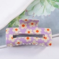 Rectangle hair claw clip featuring a purple floral pattern with white petals - Pale Purple Floral