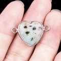 15mm silver-edged heart pendant with natural blue-spotted white stone for DIY jewelry - Tianshan Blue Double Hole (Silver)