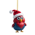 Creative Christmas rooster ornament in red and blue with a festive hat on white background - Red Bird with Blue Glasses