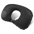 Portable black inflatable U-shaped travel neck pillow with built-in manual press pump - Milk Silk / Neck Pillow / Black