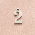 Macro shot of polished silver stainless steel number two pendant on pink fabric - Steel Color Number 2