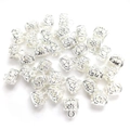 Hollow flower pattern 18K gold plated silver beads for DIY jewelry making with hanging loop - Silver Plated (Color Retention)
