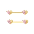 Golden belly button rings with pink heart zircon and angel wing piercing jewelry set - Gold Pink Heart Wing Nipple Ring Pair (NP24082307G)
