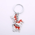 Metal keychain with three red and white St. Bernard dog charms on a large ring - Saint Bernard Triple