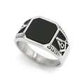 Bague maçonnique vintage pour homme en argent avec pierre noire carrée sur fond blanc - US 7 / Acier-Pierre Noire