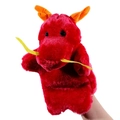 Marionnette à main dragon en peluche rouge pour contes d'enfants avec cornes orange - Dragon Rouge