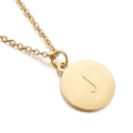 Collier en acier inoxydable doré avec pendentif disque rond et lettre J gravée - Lettre J