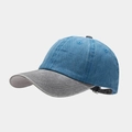 Vintage washed baseball cap in blue-grey patchwork style with adjustable metal buckle - Sky Blue + Grey Brim