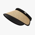 Visiera da sole in paglia beige e nera da donna con protezione UV e logo in metallo - Regolabile / Cachi