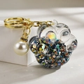 Cat paw acrylic keychain with floating sequins, gold hardware and large pearl charm - Luminous Pearl Paw Style / Gray