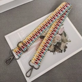 Adjustable colorful geometric woven shoulder strap with dark metal swivel hooks - Yellow Light Blue + Gunmetal Hook