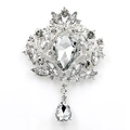 Silver crystal glass brooch featuring a teardrop pendant and crown-shaped rhinestone design - XD145-1-Silver White Rhinestone Vintage