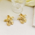 Orecchini a fiore in acciaio inossidabile placcato oro 18k con petali opachi testurizzati - Oro