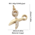 Macro shot of gold scissor charm with zircon inlay including dimensions and weight - Zircon Gold Scissors (YSN005-7)