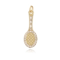 Golden tennis racket pendant with clear sparkling cubic zirconia stones and link ring - 8-Tennis Racket with Zirconia