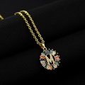 Golden round pendant necklace with rainbow zircons and crystal letter M detail - Gold Plated Rainbow Zirconia Letter M