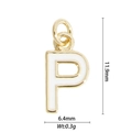 White enamel letter P pendant with gold plating, 11.9mm x 6.4mm, weight 0.3g for DIY jewelry - Letter P