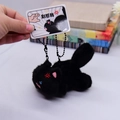 Black fluffy angry cat plush keychain with bead chain and embroidered angry symbol - Magnet Furry Style / Black