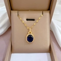 Collier en acier titane doré avec pendentif en zircon bleu dans une boîte cadeau - Pendentif Pierre Précieuse Bleue (J212 Bleu)