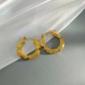 Chic golden hoop earrings with bamboo texture and secure snap closure for women - Embossed Bamboo Texture Hoop Style (EH325)