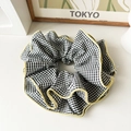 Oversized black and white plaid scrunchie with yellow ruffled edges in ballet style - Oversized Black Plaid
