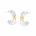 Irregular textured silver and gold mixed plated S925 sterling silver knot stud earrings - 925 Silver / White Gold + 18K Gold