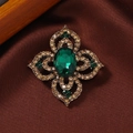 Vintage bronze flower brooch with deep green central stone and amber rhinestones - Style 12 (Green + Bronze)