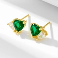 Élégantes boucles d'oreilles cœur émeraude en argent doré avec accent zircon blanc - Argent 925 / Jaune