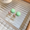 Chic gold stud earrings featuring mint green and dusty pink double beads in French style - Mint Green & Pink Double Ball Style (20# Earrings - Green Round Ball)