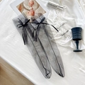 Calcetines de malla negra transparente con lazos decorativos de satén y ondas - Negro Lazo Único