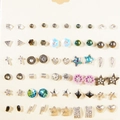 Set of 30 pairs of stud earrings featuring hearts, flowers and geometric shapes on beige card - Dark Minimalist Cool Series (FX807)