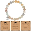 Bracciale di perle di agata naturale con cuore d'argento e biglietto di laurea - Amazzonite (Adventure Begins)