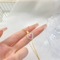 Collier pendentif cœur doré serti de cristaux blancs et roses sur fine chaîne dorée - Cœur-Or Rouge