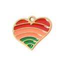 304 stainless steel heart pendant with red orange green gradient oil drip stripes - Rainbow Wave Stripes