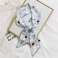 Floral silk hair ribbon scarf with blue piping and elegant butterfly patterns - 7*100cm / Pink Flower Butterfly