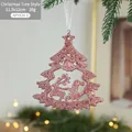 Pink glitter Christmas tree ornament with Santa and reindeer scene, 11.5x12cm hanging decor - Christmas Tree Type B
