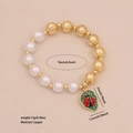 Fashion faux pearl beaded bracelet featuring ladybug and leaf enamel charms for women - Leaf Enamel Ladybug Style (6#)