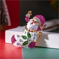 Golden Santa Claus in Christmas stocking brooch with purple crystals and white enamel - 2346-Rose Red Santa Claus