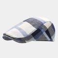 Klassieke Britse platte pet met blauw-wit geruit patroon en korte rand voor herenmode - Verstelbaar / Blauw Grijs Wit Geruit (Kleur 3)