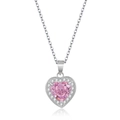 Pink heart-shaped pendant necklace in S925 sterling silver with sparkling halo stones - 925 Silver / Pink Necklace