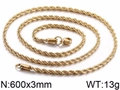 Collana a corda in acciaio al titanio da 3mm placcata oro 18k, 600mm, peso 13g - Catena a Corda Oro (KN28430-K)