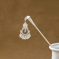 Vintage silver hollow hairpin with turquoise pendant and metal tassels in a ceramic vase - Filigree Half Moon Turquoise Tassel (F372)
