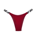 Women's dark red cotton V-string thong featuring black and white zebra print waistband - Wine Red (Zebra Band)
