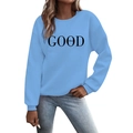 Sky blue cotton crewneck sweatshirt featuring black GOOD vibes print in a slim fit style - S / Light Blue