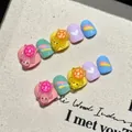 Handmade press-on nails for kids with colorful 3D cartoon turtles and rainbow designs - Extra Small (XS) / Cartoon Tortoise (C100)