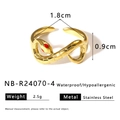 Snake-shaped gold-plated stainless steel open ring with red accents and zircon inlays - US 8 / Red Decoration Style (NB-R24070-4)