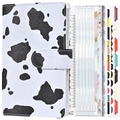 Cow print A6 binder budget planner set with PU leather cover and zipper pockets - A6 Full Set / Black and White Cow