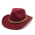 Western wine red wool felt cowboy hat with khaki braided leather band on white background - M(56-58cm) / Burgundy