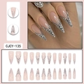 Glittering nude pink long stiletto press-on nails with V-shaped rhinestone crystals - Nude Pink V-Shape Rhinestone Decoration Style (CJCY-135)